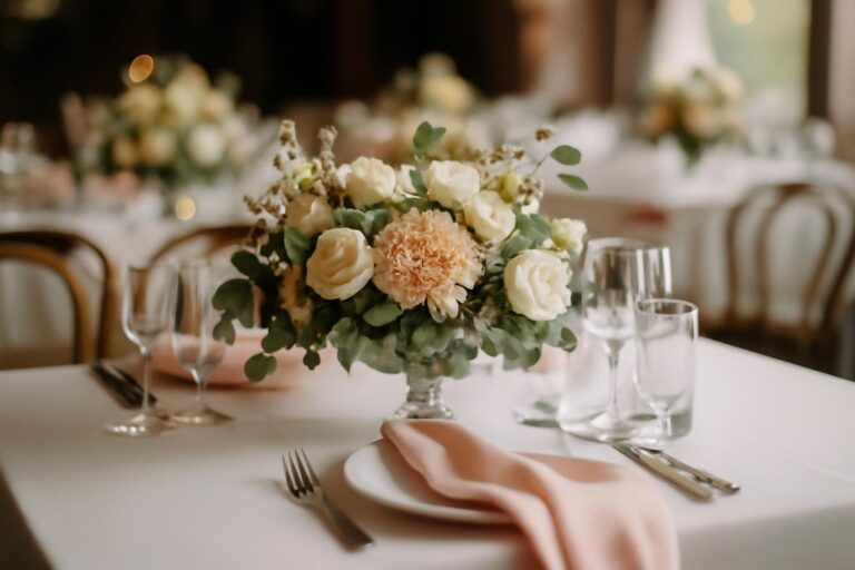 Dekoracje stołów na weselu - kompozycje, serwetki, szkło