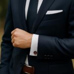 Spinki, poszetka, pasek - detale stylizacji Pana Młodego